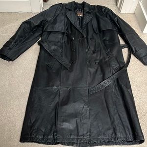 Black leather jacket trench coat